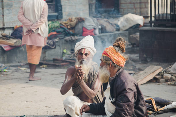 Sadhus,Holy Men at Mahashivaratri Festival 2018 at Pashupatinath Temple in Kathmandu,Nepal Kathmandu,Nepal - Feb 12,2018: Sadhus or Holy Men at Mahashivaratri Festival in Kathmandu Nepal. Mahashivaratri is one of the biggest festivals of Hindus.This is the greatest festvial dedicated to Lord Shiva. People from all over the world come to Pashupatinath Temple in this Festival. kurma stock pictures, royalty-free photos & images