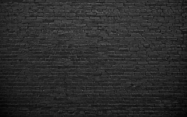 Photo of black brick wall, brickwork background for design