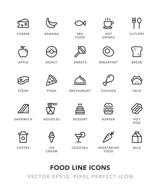 ilustraciones, imágenes clip art, dibujos animados e iconos de stock de iconos de línea de alimentación - sandwich food lunch chicken