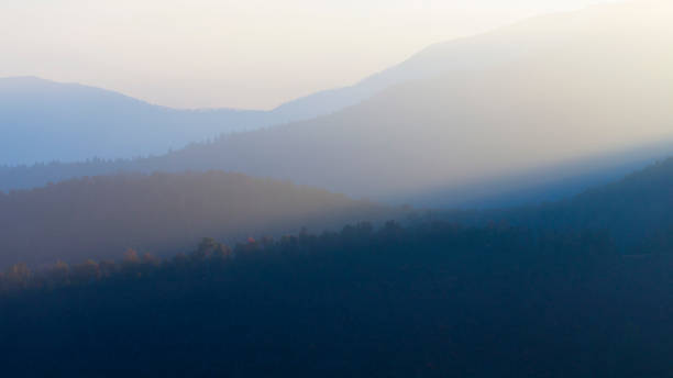 istock Foggy mountain landscape at dusk 918388430
