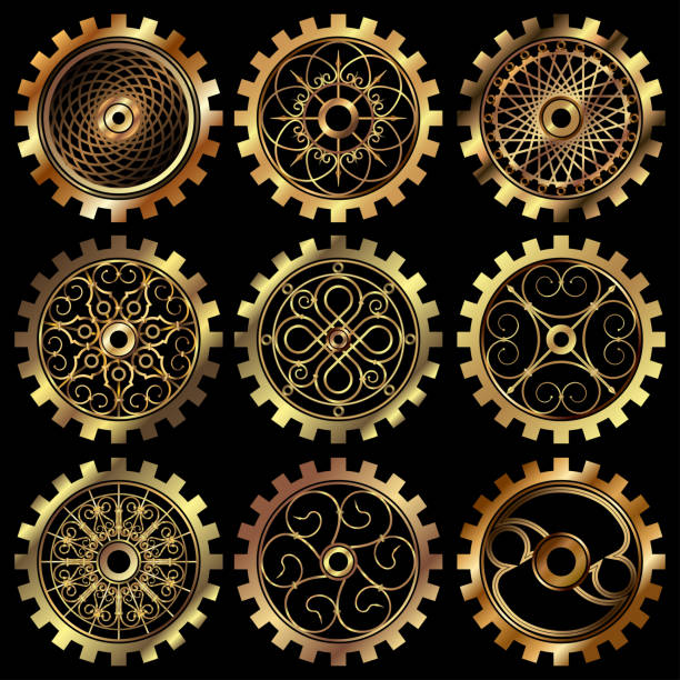 biegi steampunk - gold watch stock illustrations