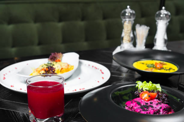 istock Set dinner of three courses. Chef's specialty presented in restaurant on served table. Clouse up. 918396904