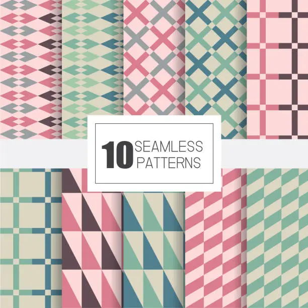 Vector illustration of Set of 10 seamless patterns with geometry design