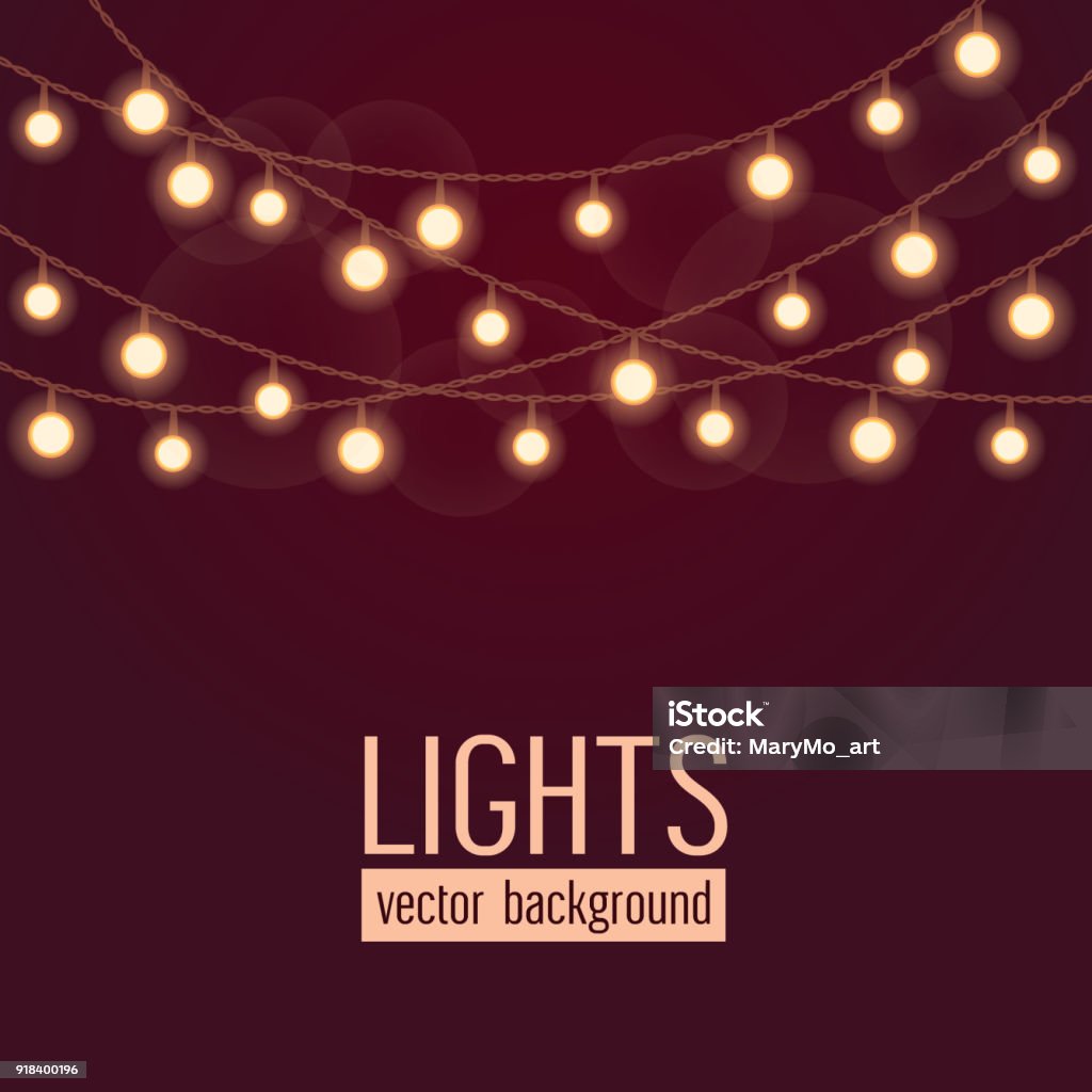 Set of glowing string lights on dark red background. Vector illustration Set of glowing string lights on dark red background. Vector illustration. String Light stock vector