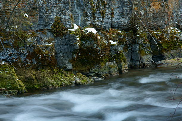 Rock Wall Mountain Stream stock photo