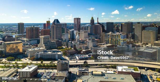 Baltimore Downtown Aerial W City Hall And Expressway Stock Photo - Download Image Now