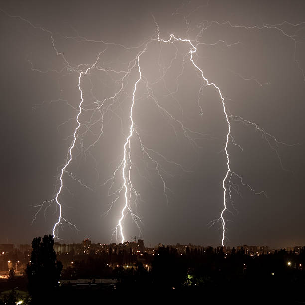 istock Lightning in the night city 91841322