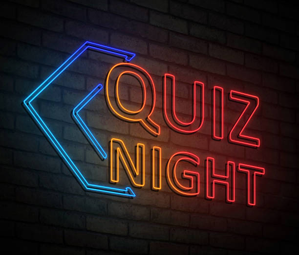 Quiz night concept. 3d Illustration depicting an illuminated neon sign with a quiz night concept. trivia night stock pictures, royalty-free photos & images