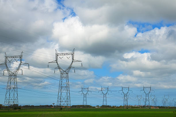 istock Field full of pylons under blue sky with little clouds 91841710