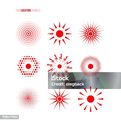 istock Pain location symbol set. Red vector pain location signs isolated on white background. 918417904