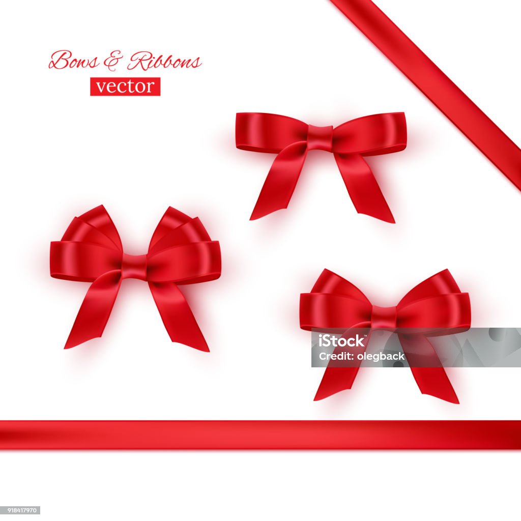 Red bows and ribbons. Vector realistic design elements set. Ribbon - Sewing Item stock vector
