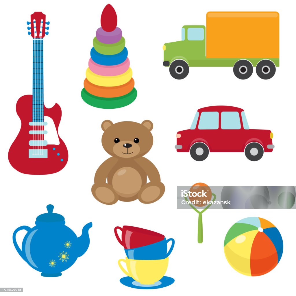 Set of vector toys Collection of colorful vector toys Toy Car stock vector