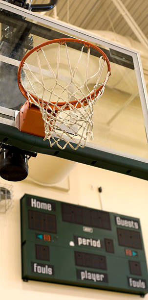istock Basketball Hoop in Gym 91843047