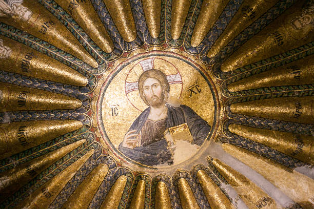 interior e antigo mosaico na igreja do santo salvador em chora, ou kariye camii - orthodox orthodox church christianity church - fotografias e filmes do acervo