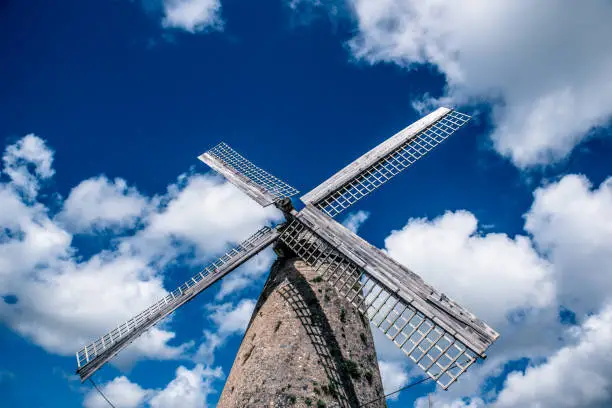 The Morgan Lewis Mill in Barbados - on tropical caribbean island - was the last working mill on the island and was believed to be built in 1727. Travel destination on island.