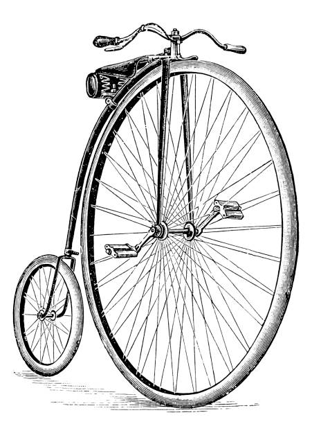 The penny-farthing, also known as a high wheel, high wheeler and ordinary Illustration of a The penny-farthing, also known as a high wheel, high wheeler and ordinary penny farthing bicycle stock illustrations