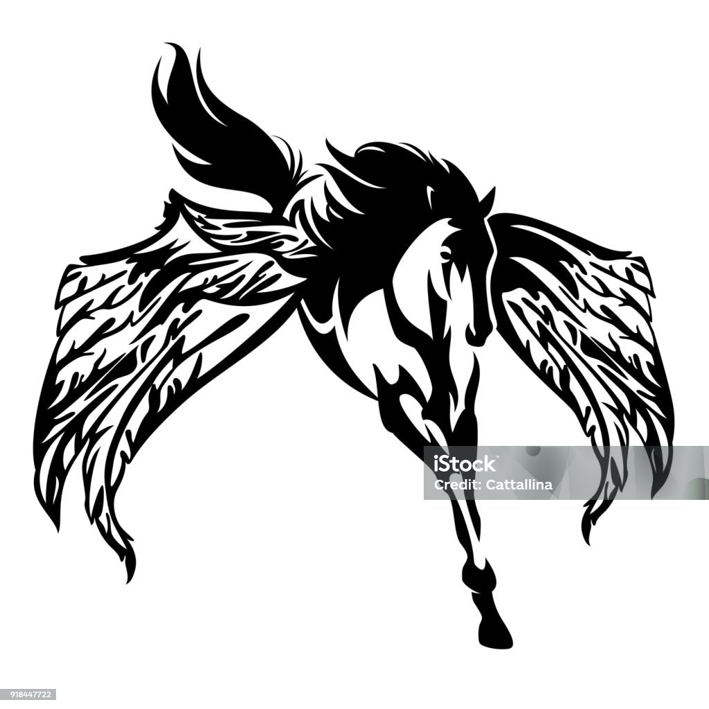 Có Cánh Pegasus Ngựa Đen Và Trắng Vector Thiết Kế Hình minh họa ...