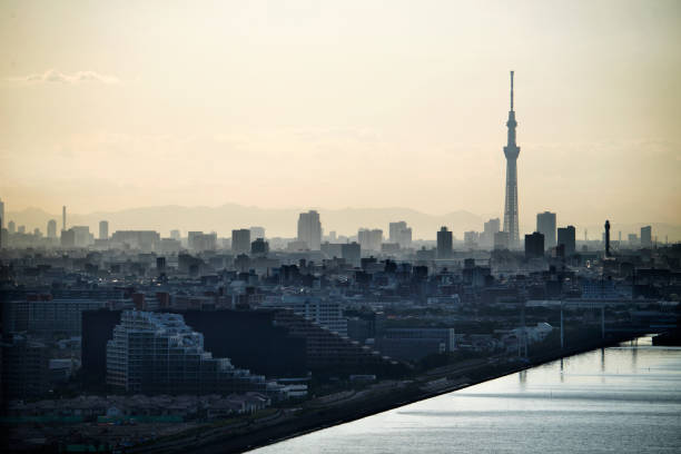 городской горизонт тибы - tokyo tower shinjuku ward tokyo prefecture communications tower стоковые фото и изображения