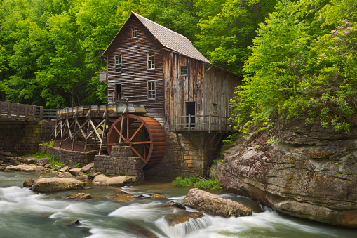 The Glade Creek Grist Mill in Babcock State Park, West Virginia, USA. Photographed in spring.