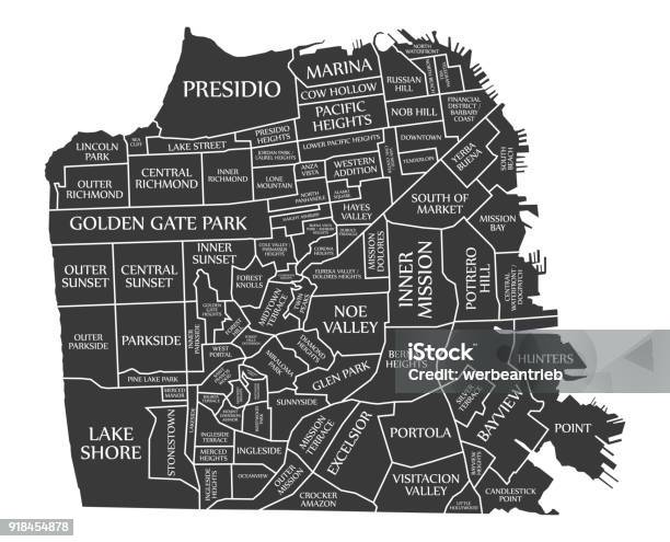 San Francisco City Map Usa Labelled Black Illustration Stock Illustration - Download Image Now