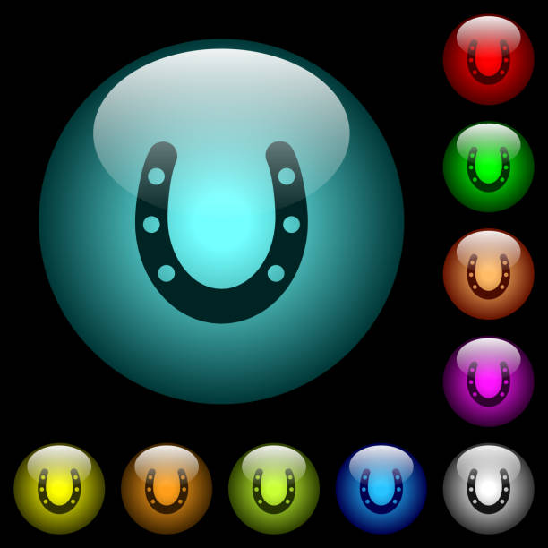 istock Horseshoe icons in color illuminated glass buttons 918458146