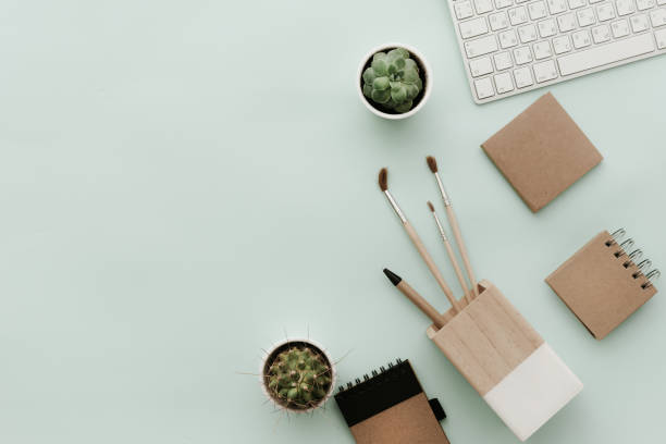 Workspace for Designers, Bloggers with eco craft elements and keyboard