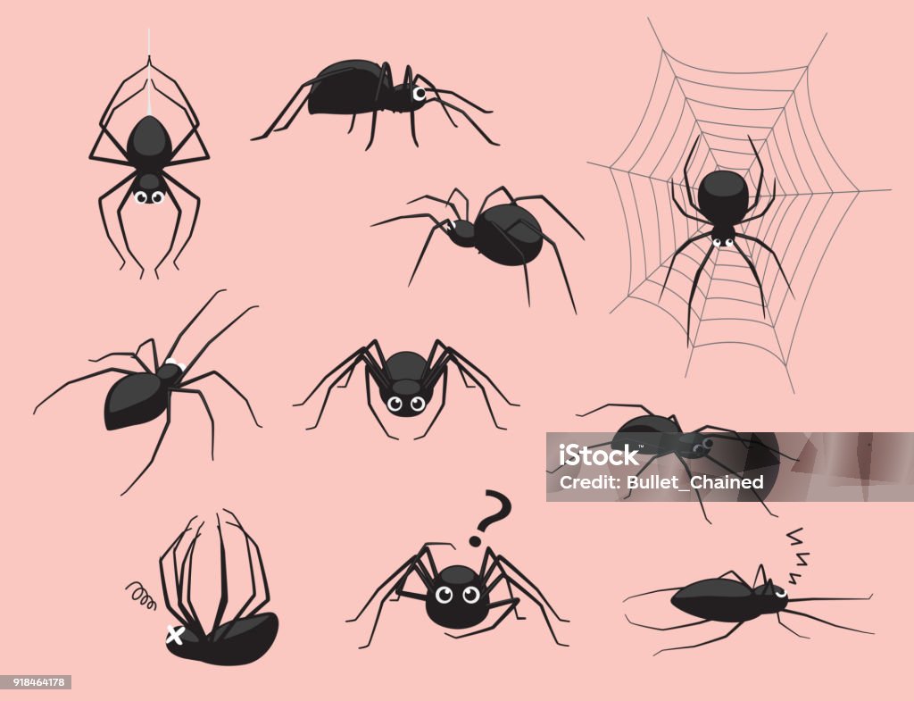 Spider Black Poses Cute Cartoon Vector Illustration Animal Cartoon EPS10 File Format Spider stock vector