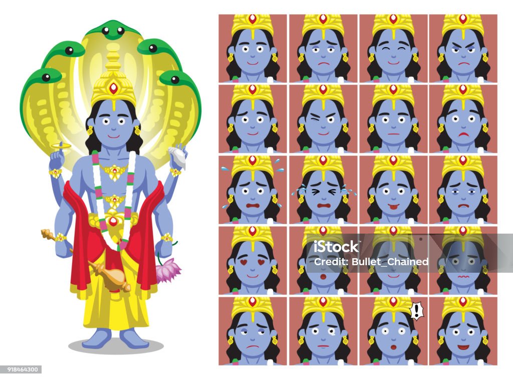 Hindu God Vishnu Cartoon Emotion Faces Vector Illustration Stock  Illustration - Download Image Now - iStock