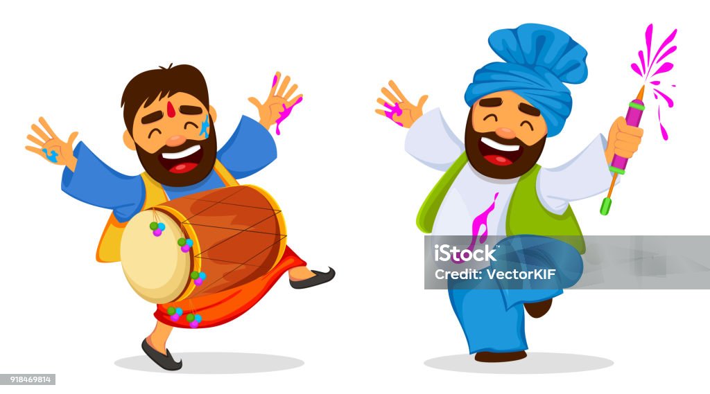 Holi Funny Dancing Men Stock Illustration - Download Image Now - Holi,  Abstract, Adult - iStock