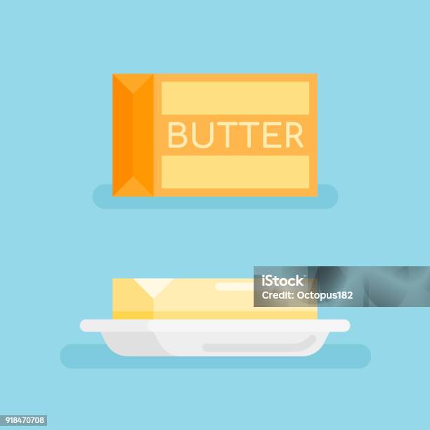 Pack Of Butter And Butter On Saucer Flat Style Icon Stock Illustration - Download Image Now