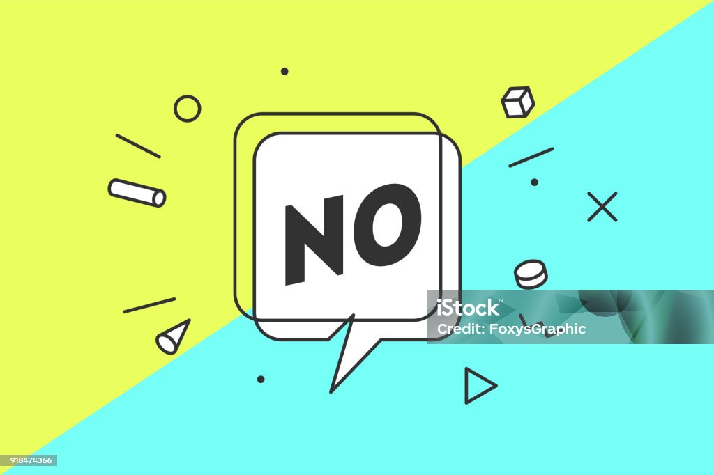 No. Banner, speech bubble No. Banner, speech bubble, poster and sticker concept, geometric style with text No. Icon message no cloud talk for banner, poster, web. White background. Vector Illustration Youth Culture stock vector