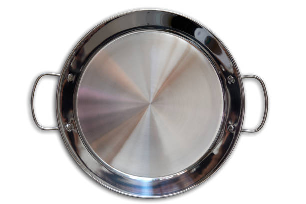 istock Paella pan in stainless steel on white 918477366