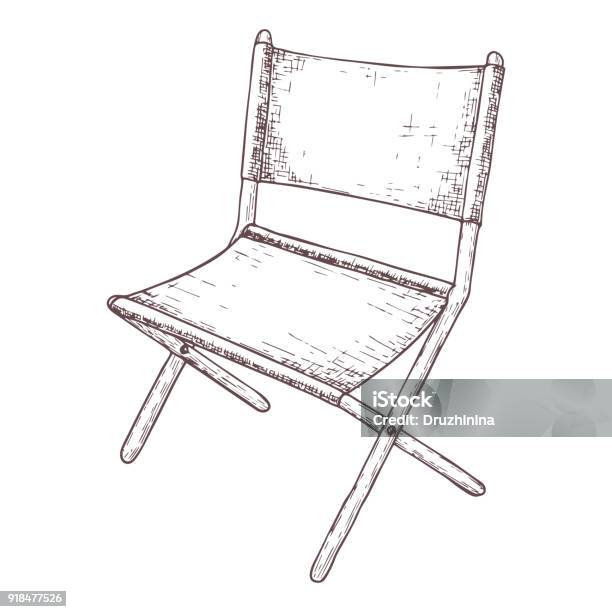 Camping And Tourism Equipment Stock Illustration - Download Image Now - Folding Chair, Sketch, Art