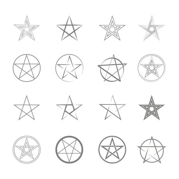 monochrome icon set with vector pentagrams monochrome icon set with vector pentagrams for your design satan goat stock illustrations