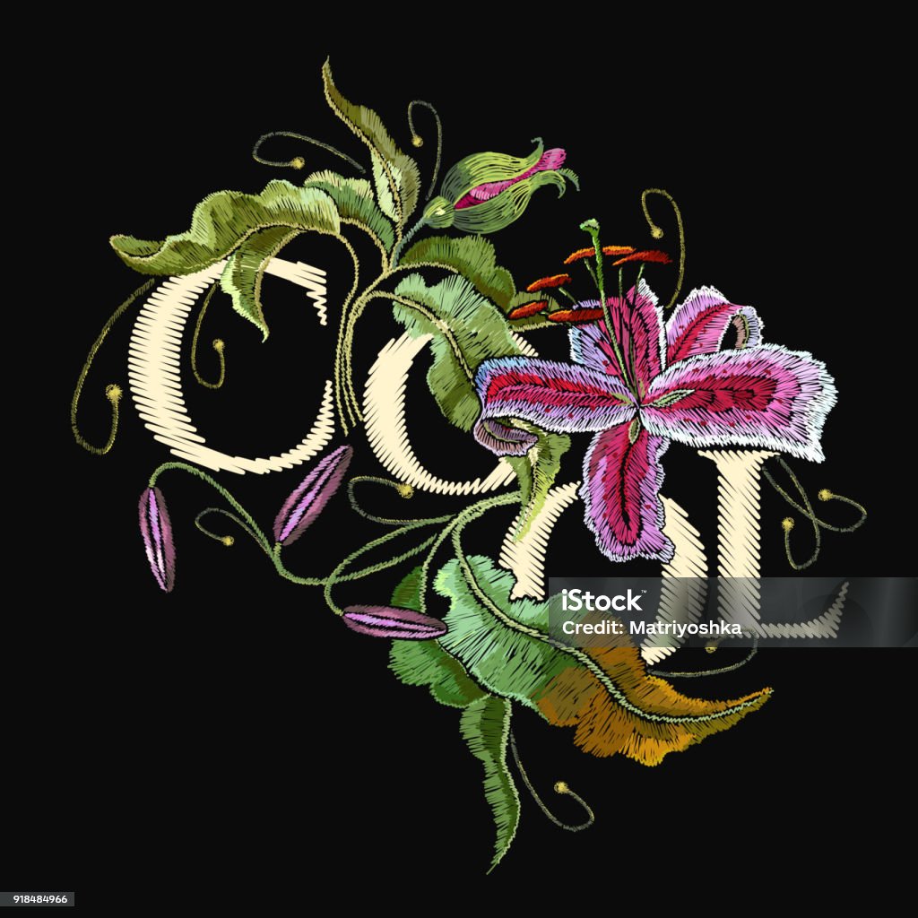 Ilustración de Bordados Tigre Lily Lema Fresco Flores Orquídeas Flores Hermosas Orquídeas Tropicales Bordado De Estilo Clásico Plantilla Para Ropa Textiles Diseño De Camiseta y más Vectores Libres de Derechos de Amor - Ilustración de Bordados Tigre Lily Lema Fresco Flores Orquídeas Flores Hermosas Orquídeas Tropicales Bordado De Estilo Clásico Plantilla Para Ropa Textiles Diseño De Camiseta y más Vectores Libres de Derechos de Amor -