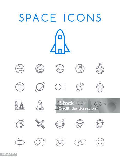 Set Of Quality Isolated Universal Standard Minimal Simple Space Black Thin Line Icons On White Background Stock Illustration - Download Image Now