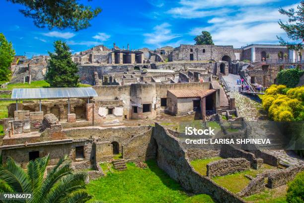 Panoramic View Of The Ancient City Of Pompeii With Houses And Streets Pompeii Is An Ancient Roman City Died From The Eruption Of Mount Vesuvius In The 1st Century Naples Italy Stock Photo - Download Image Now