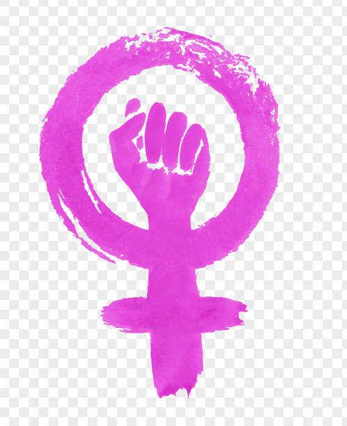 illustrazioni stock, clip art, cartoni animati e icone di tendenza di illustrazione disegnata a mano del simbolo di protesta del femminismo - donne immagine