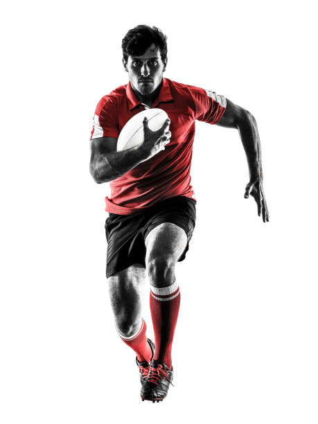 rugby man player silhouette isolated one caucasian rugby man player silhouette isolated on white background rugby stock pictures, royalty-free photos & images