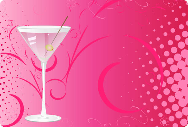 illustrazioni stock, clip art, cartoni animati e icone di tendenza di bicchiere da martini su sfondo rosa halftone - aperitivo