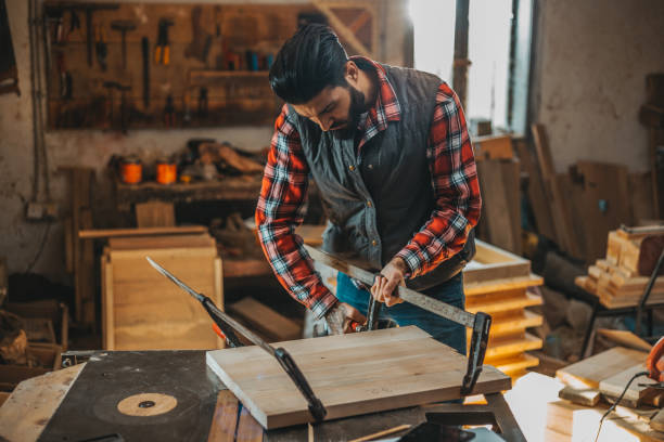 Master woodworker stock photo