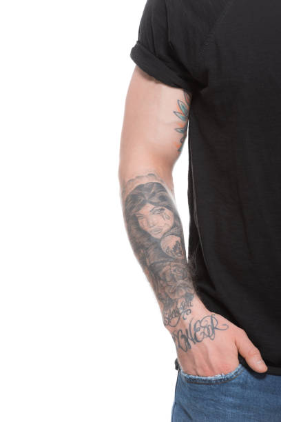 istock cropped view of tattooed man, isolated on white 918498292