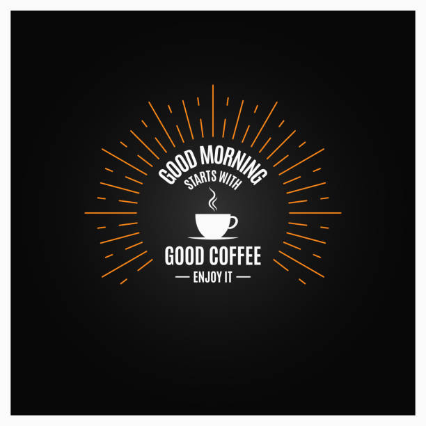 커피입니다. 검은 배경에 커피 컵 사조 라벨 - breakfast background stock illustrations