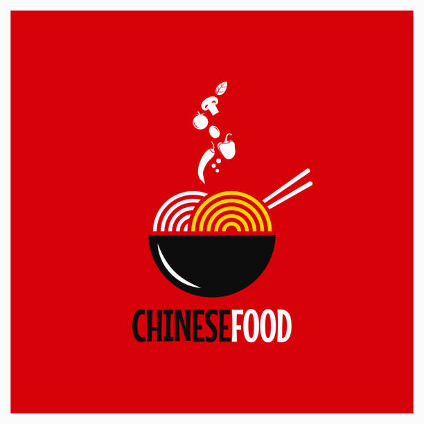 illustrazioni stock, clip art, cartoni animati e icone di tendenza di cibo cinese. noodles cinesi o pasta su sfondo rosso - chinese cuisine