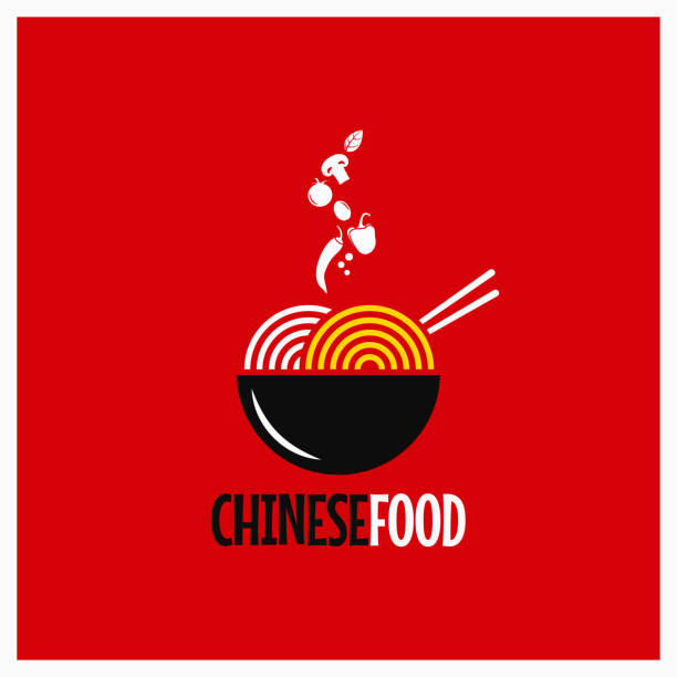 Chinese food . Chinese noodles or pasta on red background Chinese food . Chinese noodles or pasta on red background 8 eps chinese food stock illustrations