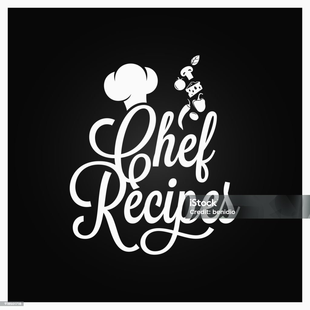 Letras vintage de la recetas de chef. Libro de recetas sobre fondo oscuro - arte vectorial de Chef libre de derechos