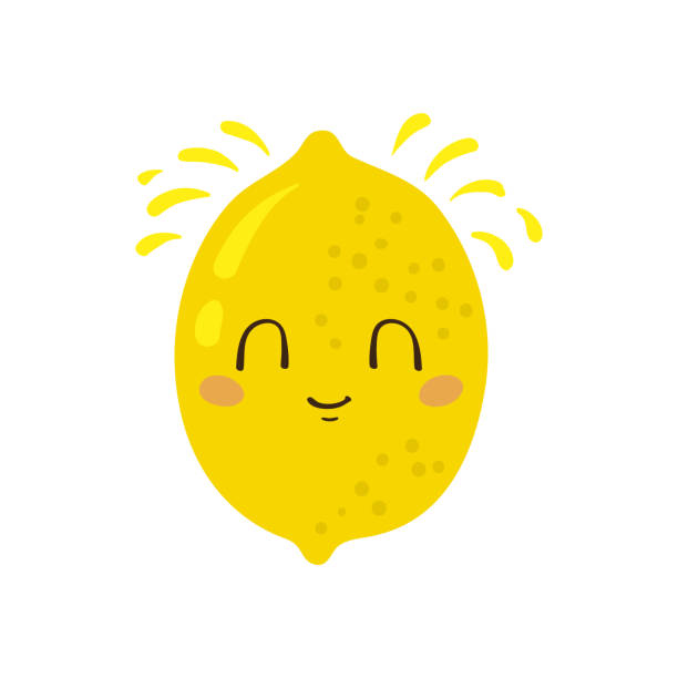 Vector lemon character Vector illustration, cute lemon character with a nice smile sour face stock illustrations