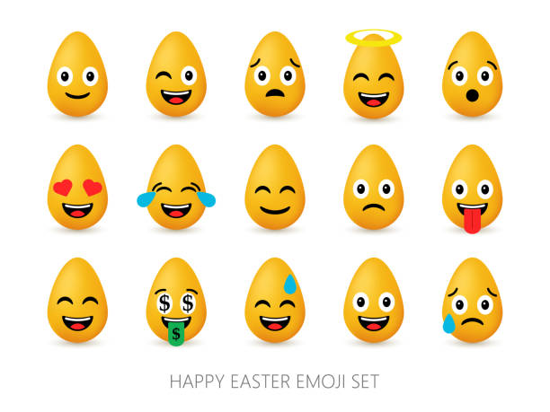 Easter eggs emoji set. Cute funny emotional icons Easter eggs emoji set. Cute funny emotional icons. Happy emoticons. Smiling faces symbols. Vector illustration. religious celebration audio stock illustrations