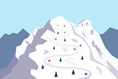 Mountain with ski track, vector