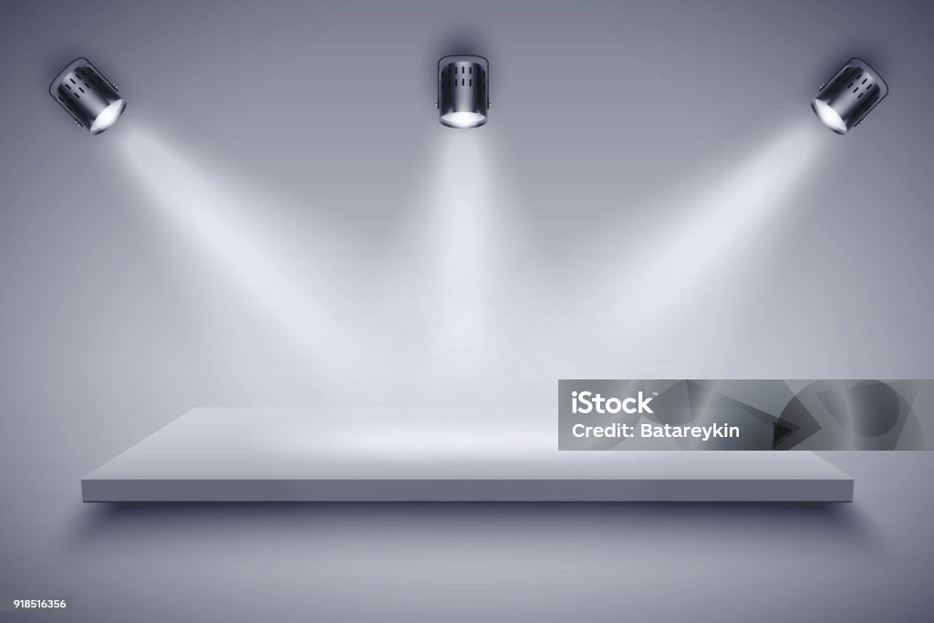 Black and white Presentation platform Light box with Black and white platform on with three spotlights. Editable Background Vector illustration. Reflector stock vector